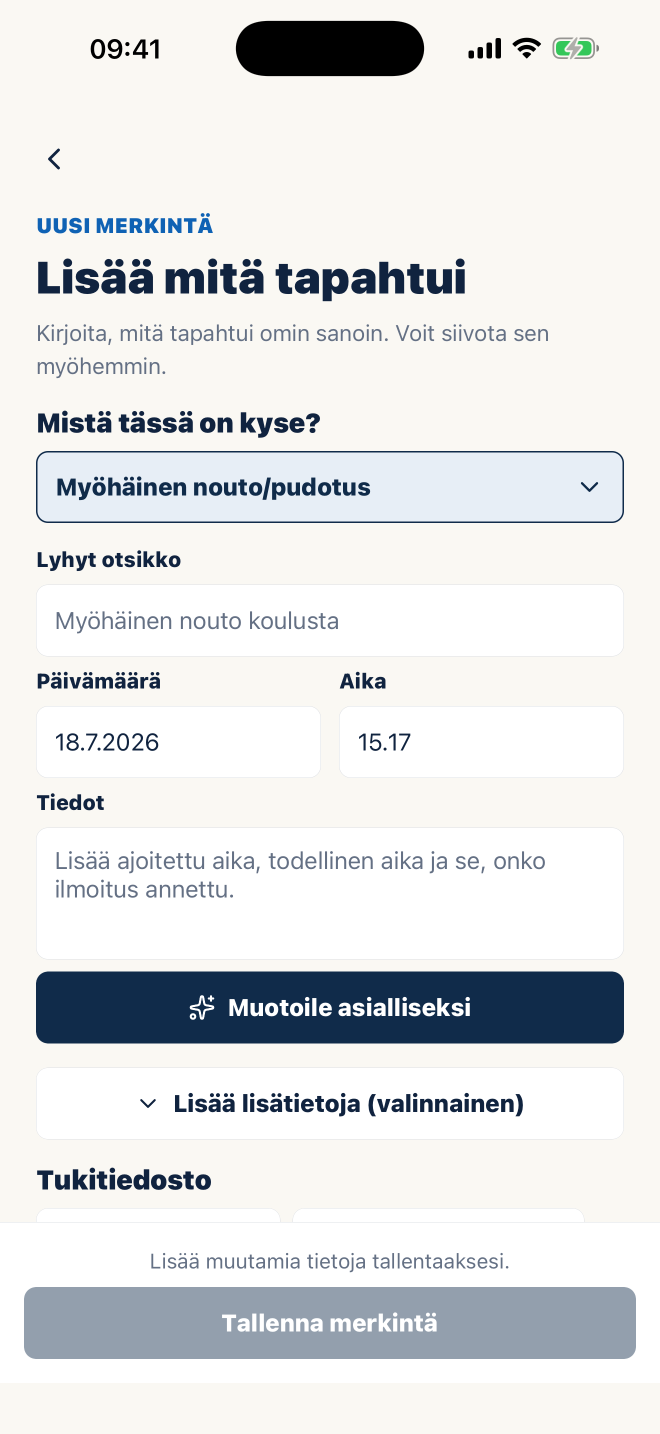 Casewellin näkymä asiallisten huoltajuusmerkintöjen kirjoittamiseen