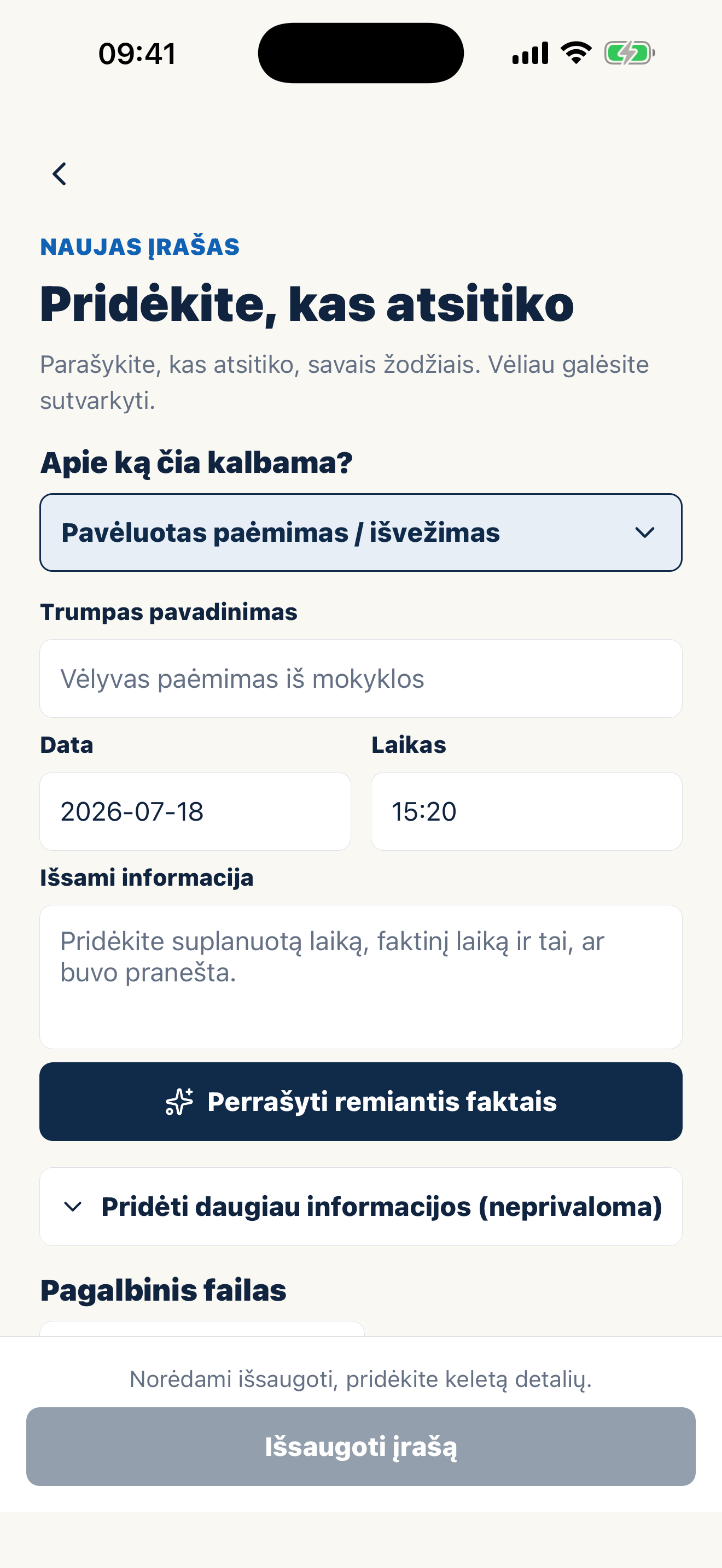 Casewell ekranas faktiniams globos įrašams rašyti