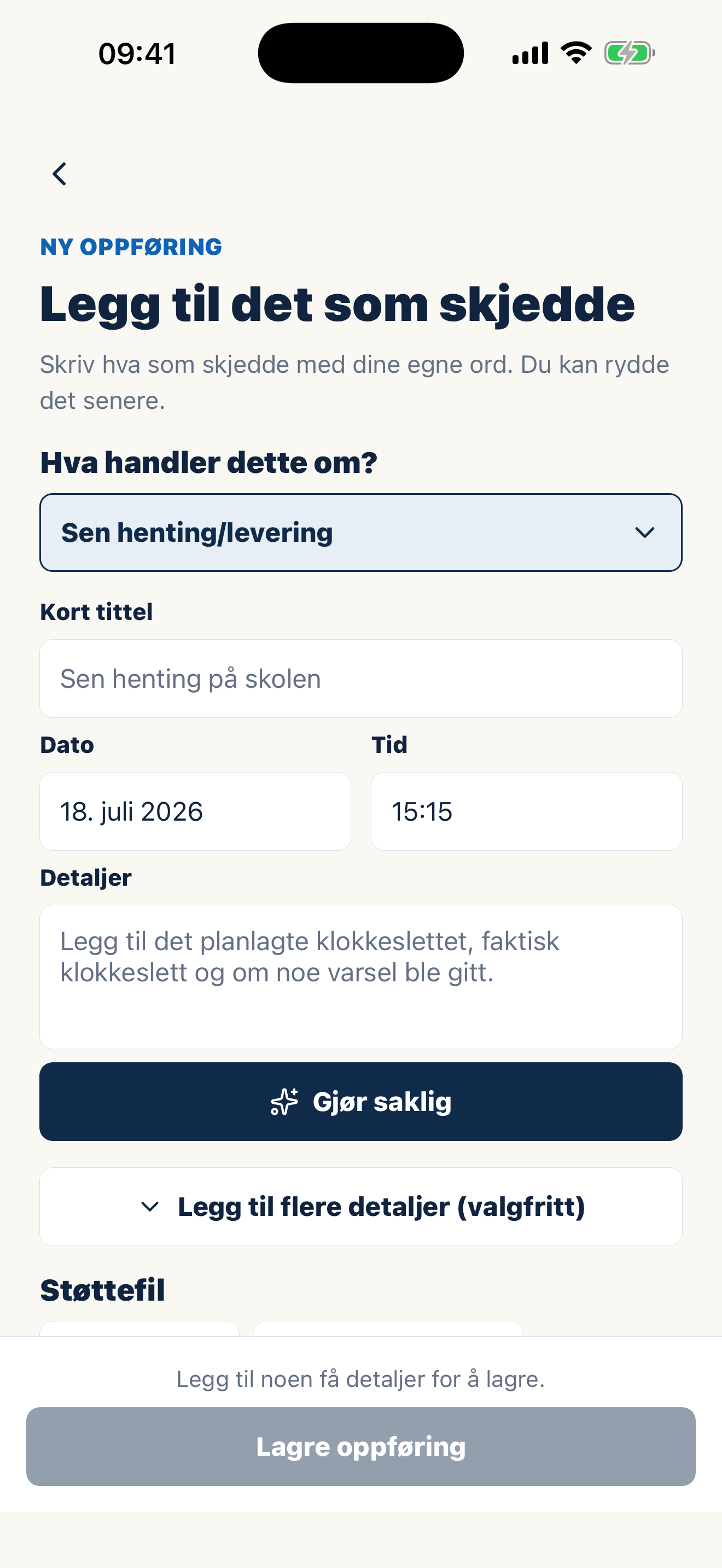 Casewell-skjerm for saklige samværsnotater
