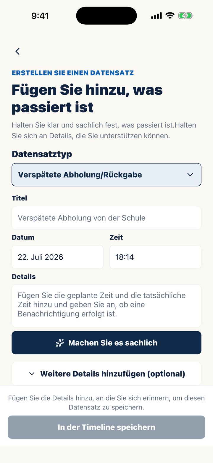 Casewell-Bildschirm „Was ist passiert?“ mit „Sachlich formulieren“