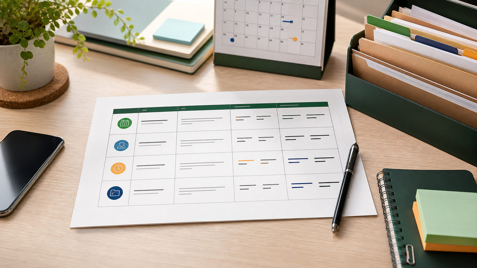 Contact log table with calendar, phone and organized record folders for family court review
