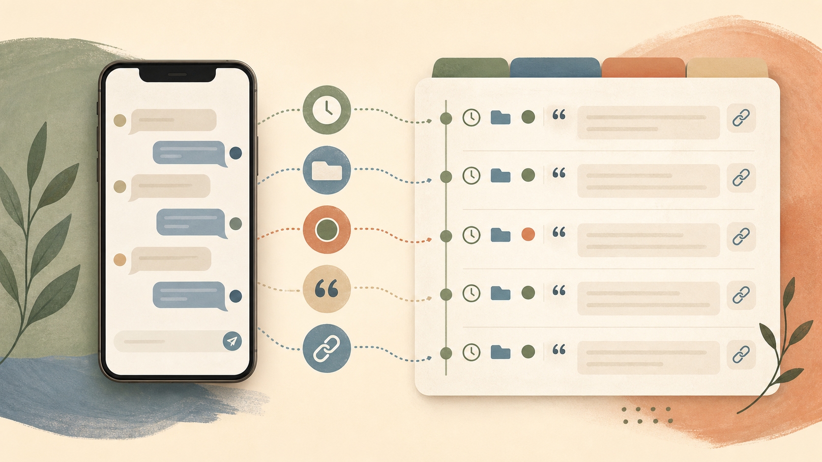 Conversazione su telefono organizzata in un registro di comunicazione timestampato con collegamenti alle prove
